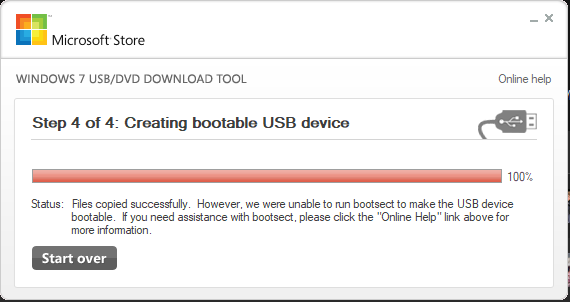 error de campaña de USB de arranque de Windows 7